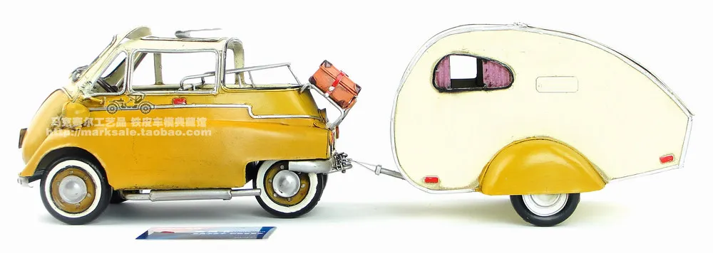 1:12 1957 года Isetta 300 Вт машина для яиц с прицепом желтая литая машина ручной работы металлические изделия для мальчика подарок модель автомобиля коллекция игрушек