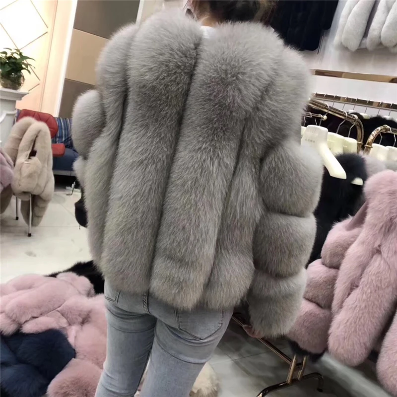 Женское теплое пальто из натурального Лисьего меха короткая тонкая зимняя куртка из натурального меха Новая модная верхняя одежда роскошное пальто из натурального Лисьего меха