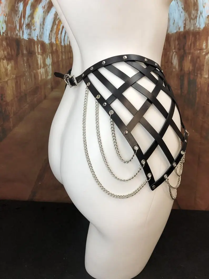 Новая панк кожаная поясная юбка с металлической цепочкой женская сексуальная