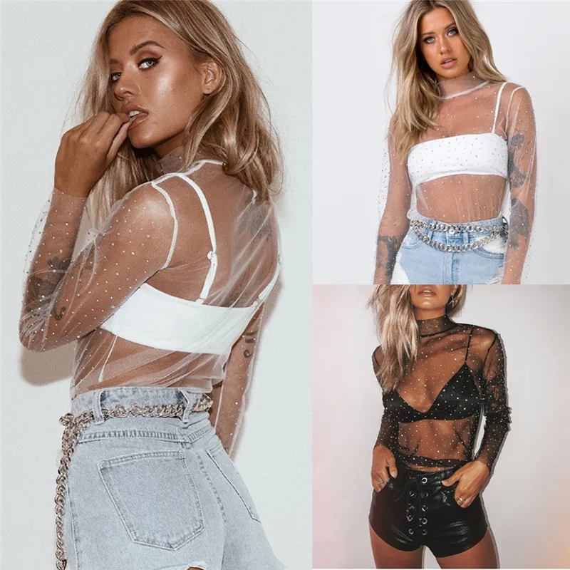 Сексуальная сетчатая укороченная майка со стразами женская летняя накидка с
