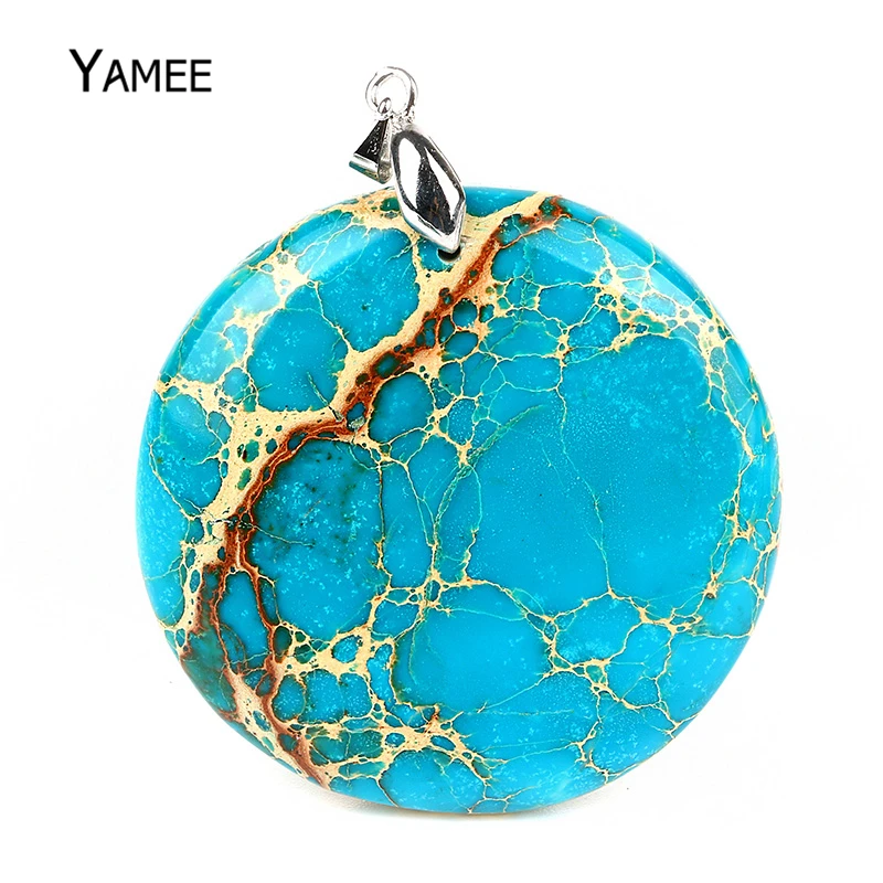 45x45 мм круглый морской синий Цвет Морская осадочная яшма Кулон Полудрагоценный