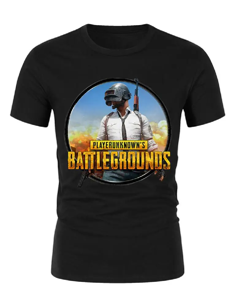 Мужская и женская модная футболка с принтом PUBG коротким рукавом круглым вырезом