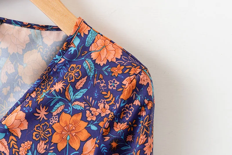 2018 za женское Ретро богемное Платье макси с цветочным принтом и оборками