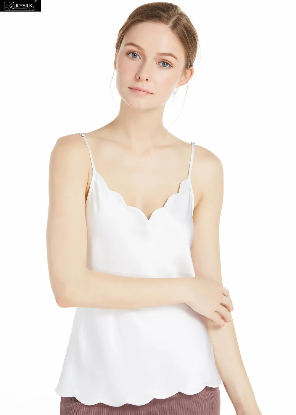 LILYSILK Camisole Топ для женщин шелк 16 мм удобные Essentials Белый Scalloped Trim милый Lingrie дамы