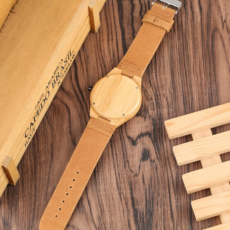 Men's Wooden Watches with Unique Craving Pine Tree Dial Quartz Analog Roman Numeral Bamboo Wristwatch for Teenager M | Наручные часы