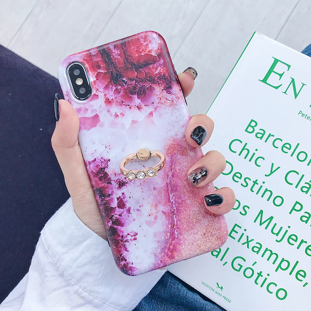 l(With Finger Ring) LOVECOM Ретро Цветочный кольцо стенд чехол для телефона для iPhone 11 Pro Max XR XS Max XS 7 8 6 Plus чехол мягкий IMD Dream Shell чехол для телефона - Цвет: l(With Finger Ring)