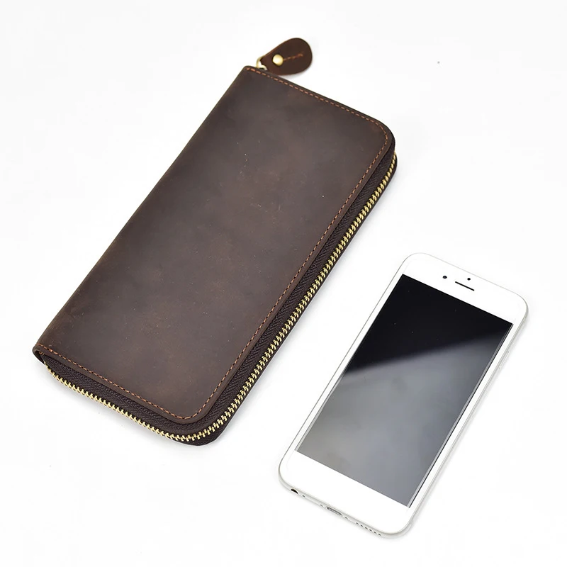 2018 Винтаж Для мужчин кошельки из натуральной яловой кожи Длинные Стиль кошелек