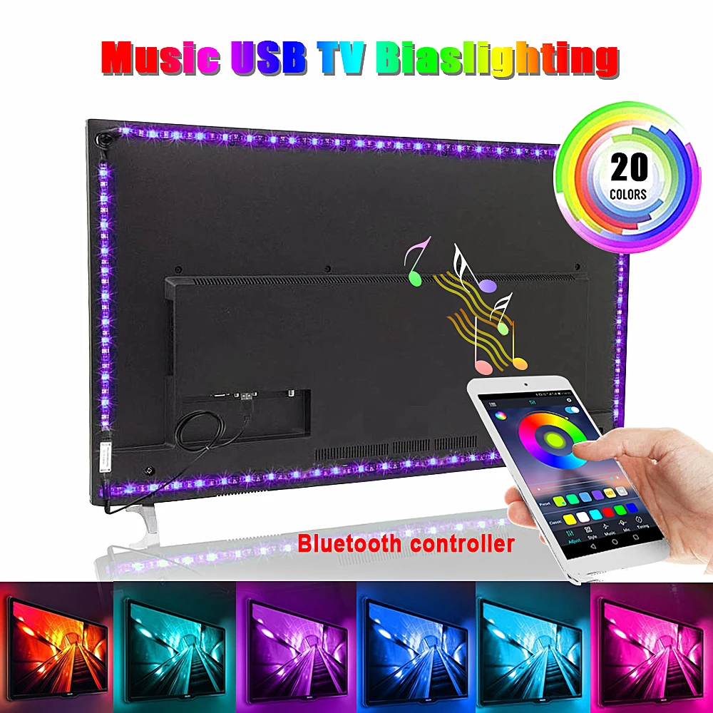 Bluetooth Светодиодная лента RGB USB 5050 DC5V ТВ ПОДСВЕТКА Fita De светодиодный RGB лента гибкий неоновый светильник светодиодный контроллер Bluetooth