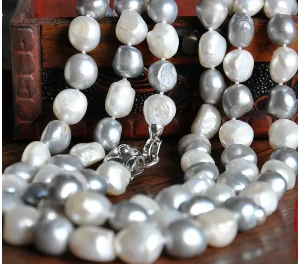 12-13mm south sea baroque white grey multicolor pearl necklace 38inch 925s KKK | Украшения и аксессуары
