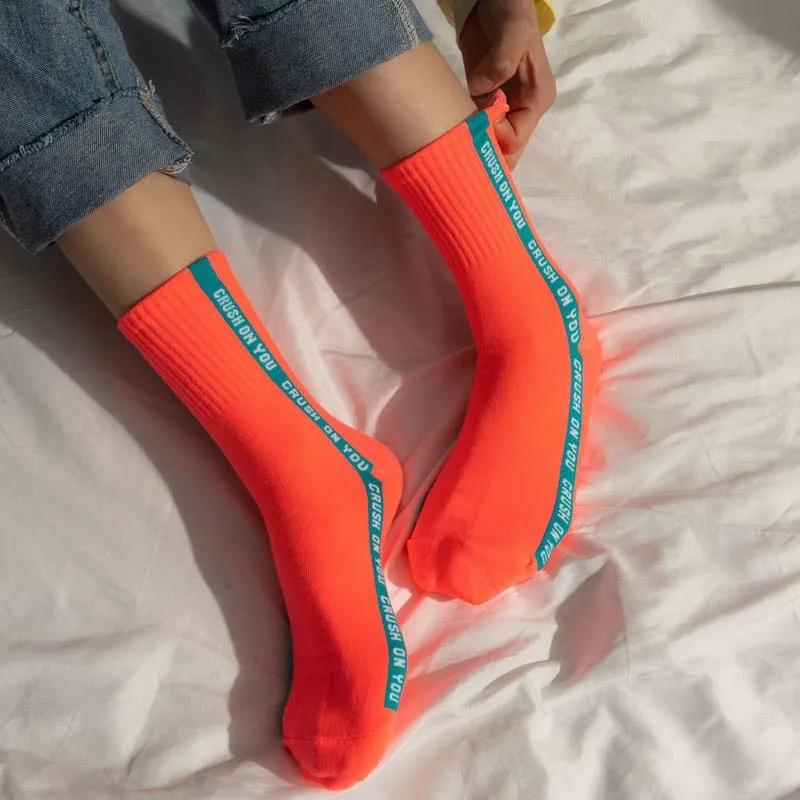 Korea Cotton Harajuku Breathable Colorful Candy Color Cartoon Cute Funny Happy Ladies Socks Letter Pattern Art Ankle Women | Женская