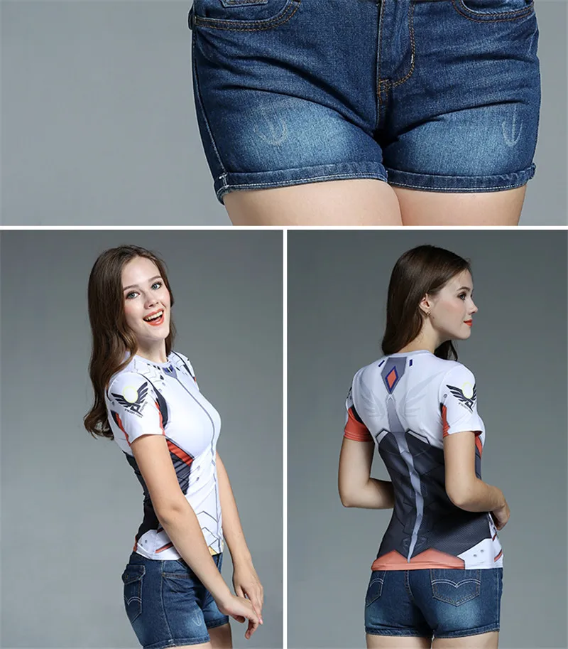 Футболка с 3D-принтом в стиле аниме OW D. VA/Tracer/Mercy, футболка для косплея, летняя футболка, облегающая Повседневная футболка с короткими рукавами