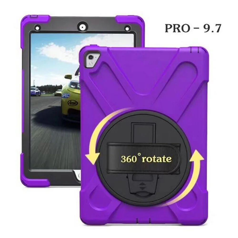 360 градусов вращающийся чехол для iPad Pro 9,7 A1673 A1674 A1675 сверхмощный силиконовый Жесткий ударопрочный чехол для детей чехол+ Флим+ ручка