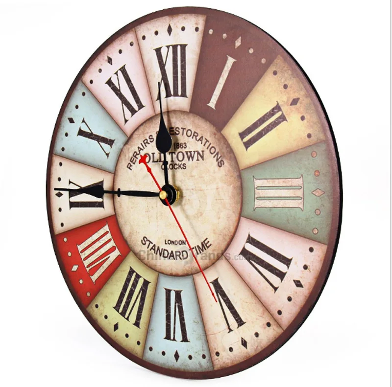 Деревянные настенные часы винтажные разноцветные французские кантри Тосканские