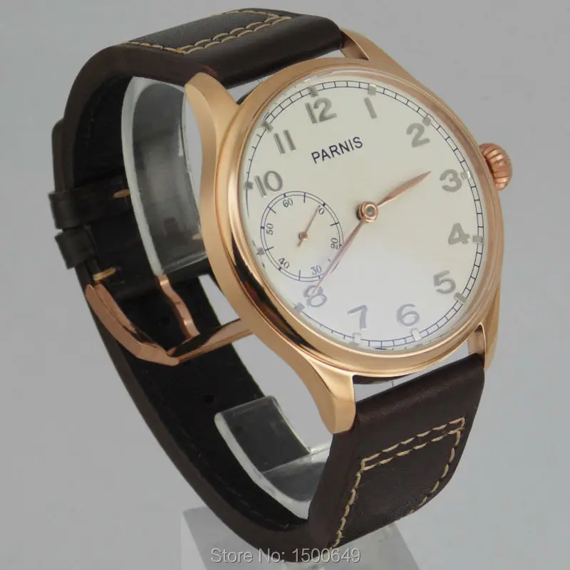 Мужские наручные часы Parnis 6497 с белым циферблатом и чехлом из розового золота 44 мм