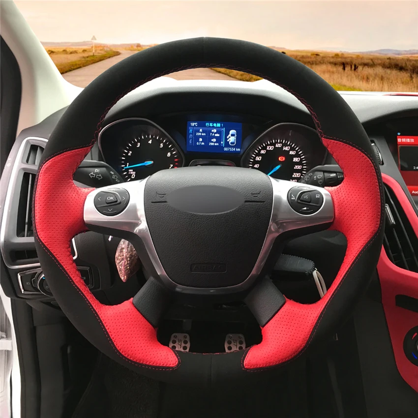 MEWANT красный кожаный черный замшевый чехол рулевого колеса автомобиля для Ford Focus 3 2012- KUGA Escape 2013- C-MAX 2011