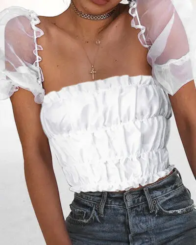 Летняя модная женская Повседневная шифоновая блузка с пышными рукавами для