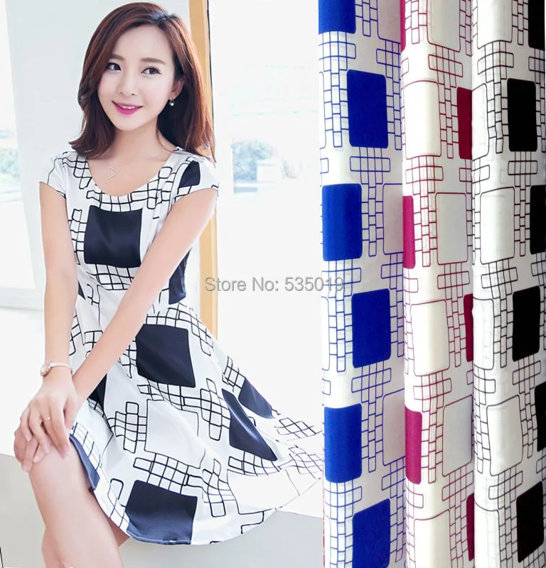 

High Quality 2017 New Fashion Summer Dress Lattice Digital Printed Fabric Super Heavy Stretchy Real Silk Fabric wide