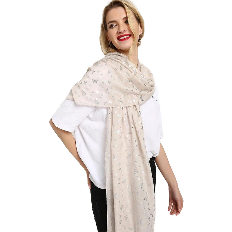 FS 2018 Cotton Shawls Viscose Hijab Scarf Women Winter Wram Iron Silver Butterfly Foulard Femme Scarves Ladies Head Wrap Print |