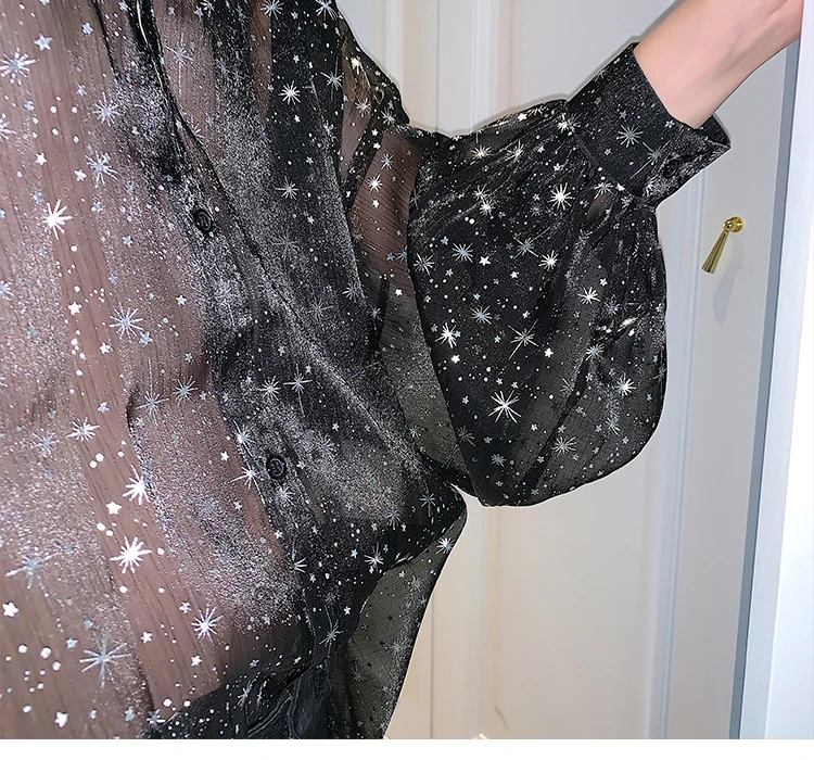 Spring Summer New Paper People Chic Heart Machine Shirt Men Loose Bat Sleeve Star Network Mesh Sunscreen Singer Tops | Мужская одежда