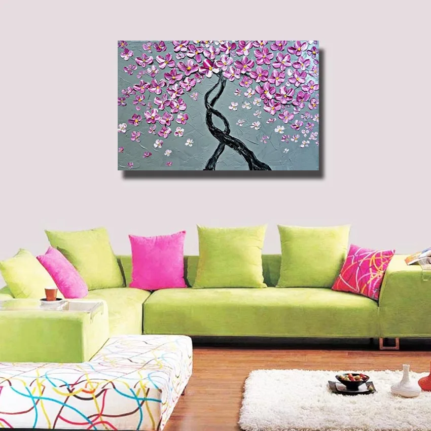 Pop Unframe фиолетовые цветки 100% ручная роспись абстрактная картина маслом на холсте