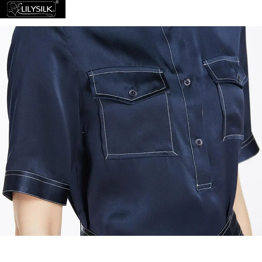 LILYSILK платье женская одежда шелк короткий рукав половина Placket летняя Бесплатная