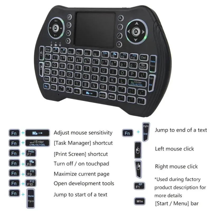 ALLOYSEED английский мини 2,4 ГГц светодиодный беспроводной клавиатура с подсветкой Air mouse пульт дистанционного управления с тачпадом для Smart tv Android tv Box