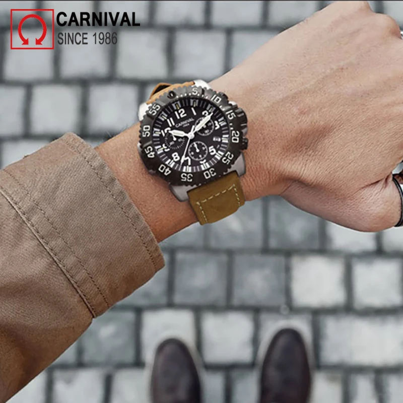 Часы Carnival T25 Tritium для мужчин спортивные часы ныряния с секундомером роскошные от