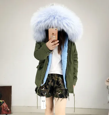 pure light blue Бренд, новинка, уличный стиль, армейский зеленый, зимняя куртка, пальто, женские парки, пальто с большим натуральным мехом, натуральный мех енота, воротник с капюшоном - Цвет: pure light blue