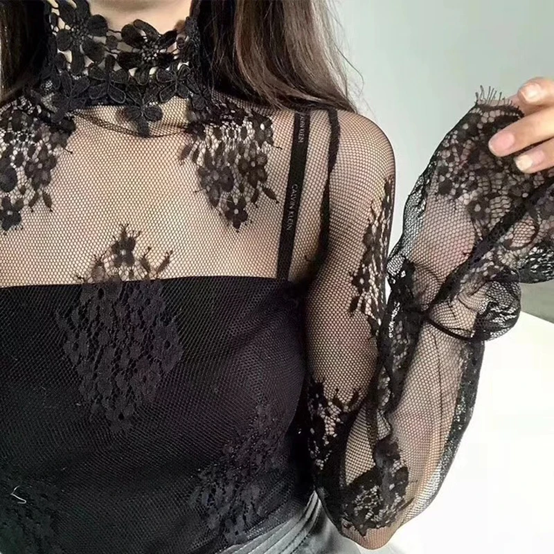 JSMY Новый сексуальный женский полый перспективный цветочный кружевной джемпер с