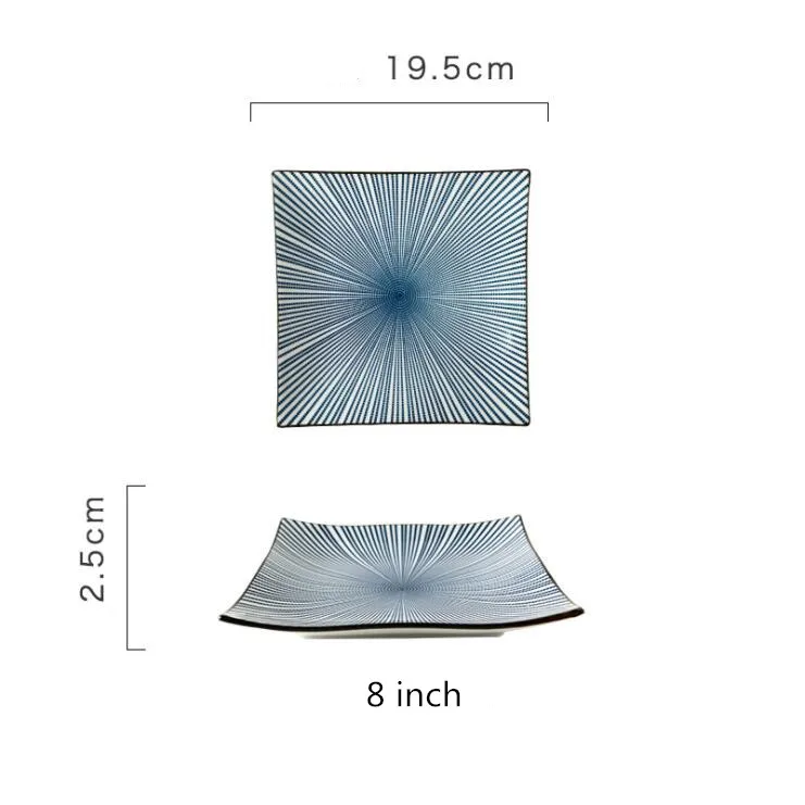 8 inch square plate Голубое годовое кольцо обеденная тарелка керамическая кухонная тарелка посуда набор блюд рисовый салат лапша миска суп кухонный инструмент для приготовления пищи - Цвет: 8 inch square plate