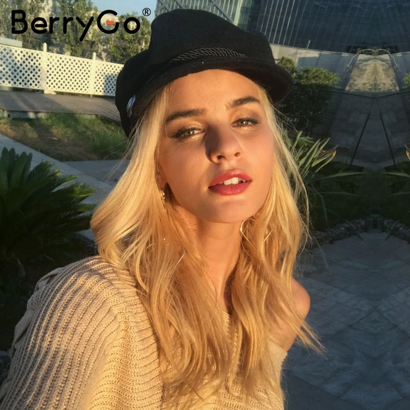 BerryGo, модная черная шапка, Женская Повседневная Уличная уличная Кепка, сплошной канат, плоская кепка, элегантная, осенняя, зимняя, теплая, берет, шапка для женщин
