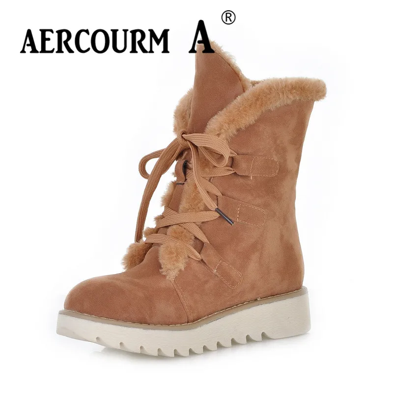 Ботинки Aercourm A женские с круглым носком плюшевые теплые на платформе шнуровке