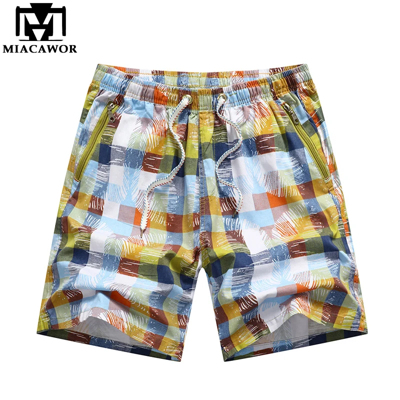 MIACAWOR/Новинка модные пляжные шорты с рисунком в клетку мужские тонкие хлопковые