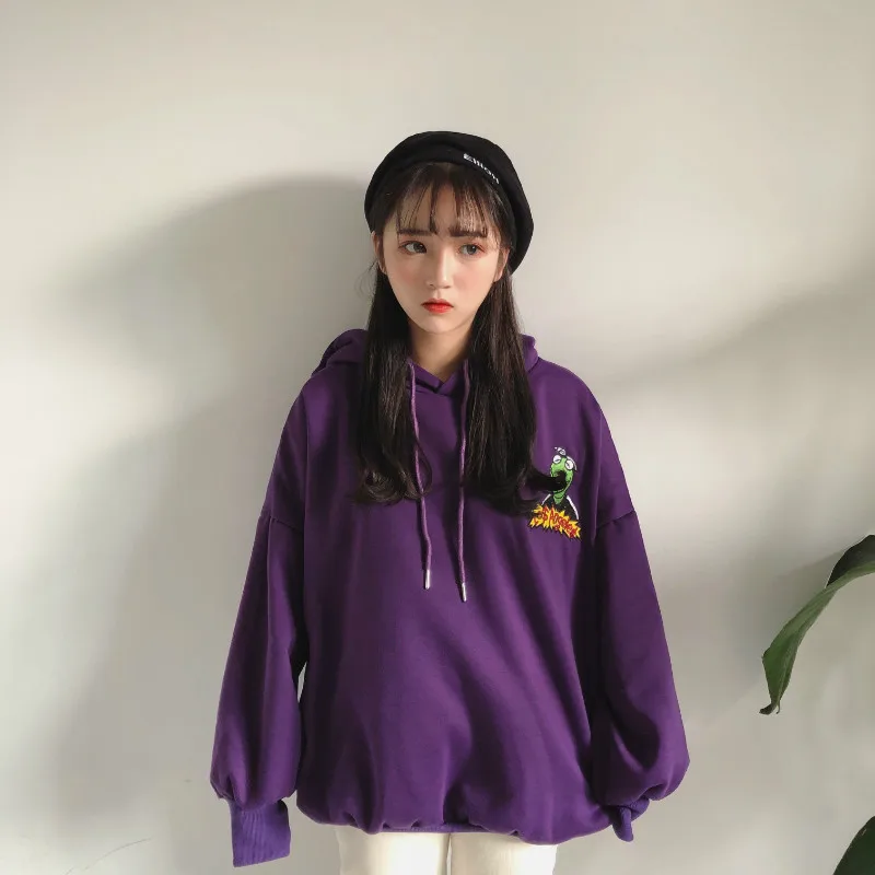 Ulzzang Harajuku каваи с надписью вышитая фиолетовая Женская толстовка осень зима Корейская мода уличная Женская толстовка