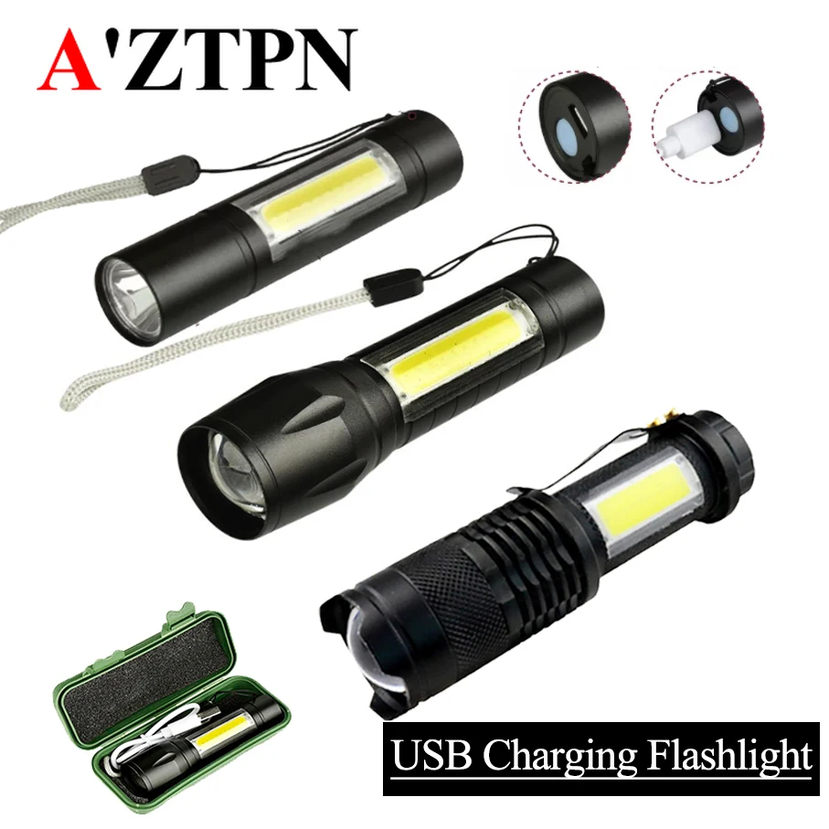 2019 новейший дизайн USB зарядка мощный фонарик 3800LM XPE COB Светодиодная Вспышка