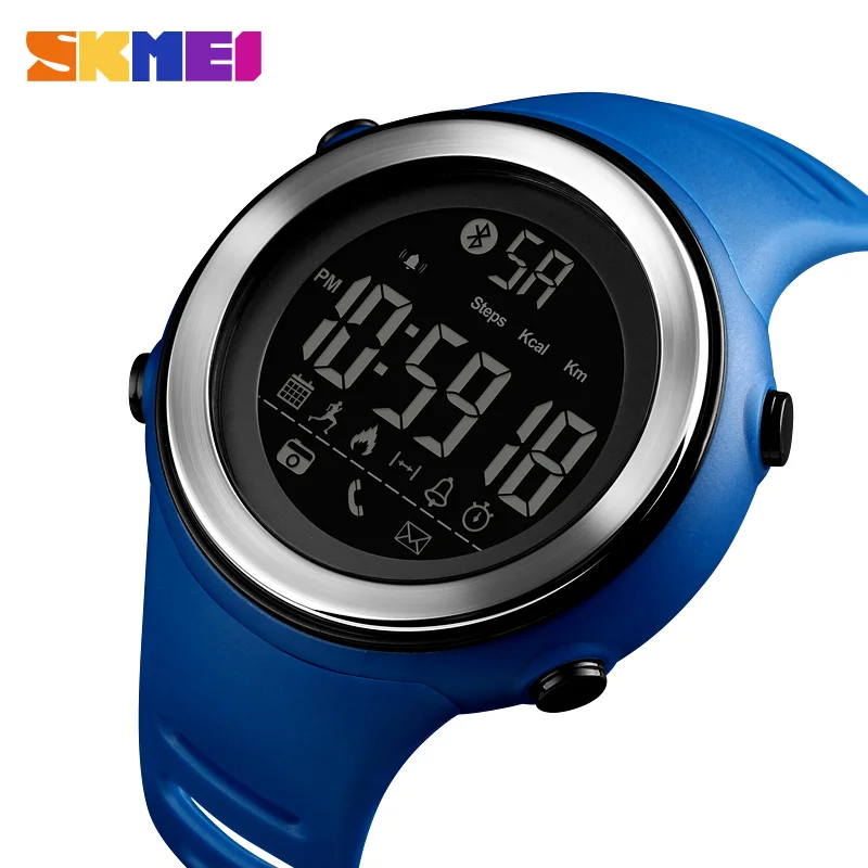 blue SKMEI Bluetooth Смарт часы фитнес Шагомер бег калорий сообщение напоминание Smartwatch водонепроницаемые цифровые спортивные часы для мужчин - Цвет: blue