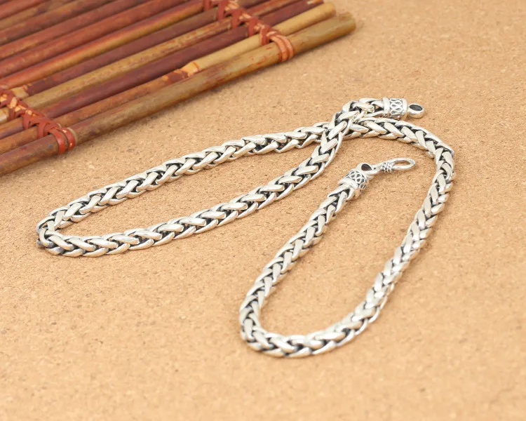 KJJEAXCMY fine jewelry S925 Стерлинговое серебро ювелирные изделия с цепочкой стиль, стильный тайский серебряный мужской 6 мм пеньковая веревка плетеный толстый шею