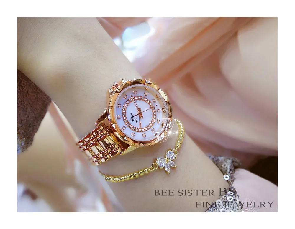 Montres femme BS повседневные женские часы, женские часы с бриллиантами, женские часы, брендовые Роскошные Кварцевые часы dourado relogio feminino