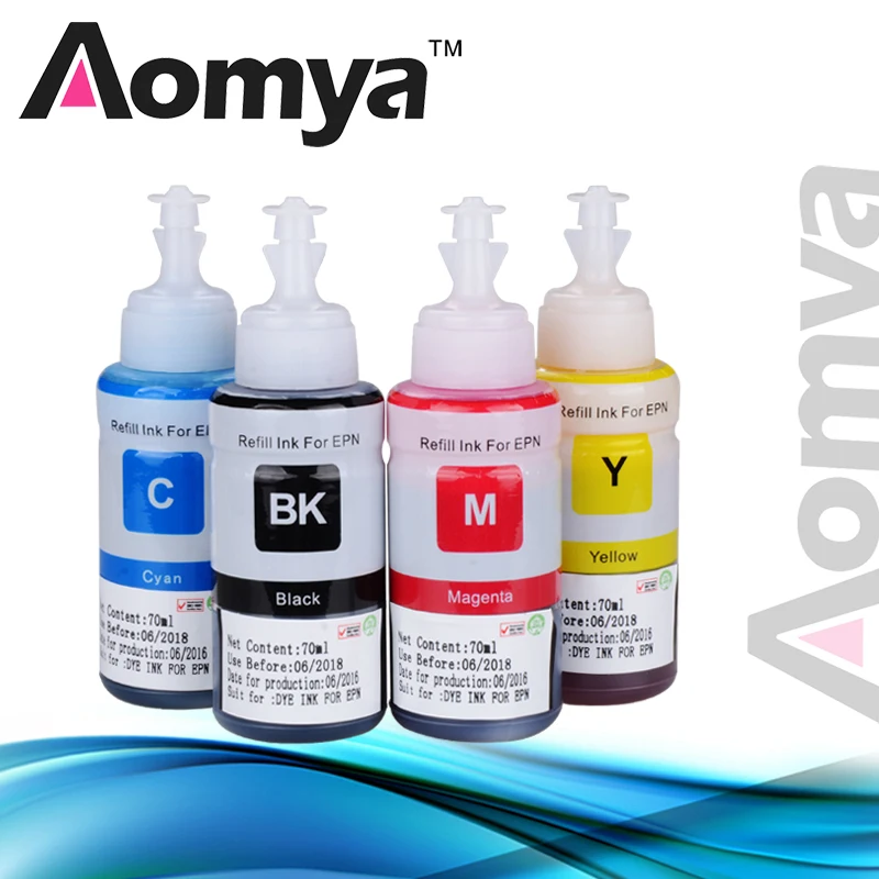 Aomya 4 цвета на основе красителя пополнения чернил комплект для Epson L100 L110 L120 L132 L210 L222 L300 L312 L355 L350 L362 L366 L550 L555 принтер