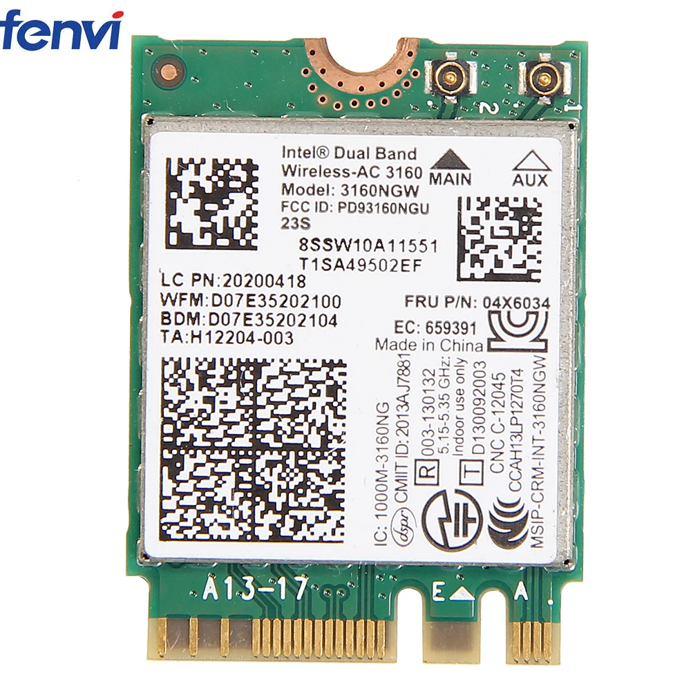 Беспроводная сетевая карта Wifi адаптер с поддержкой Intel AC 3160 NGW 802.11a/b/g/n BT 4 0