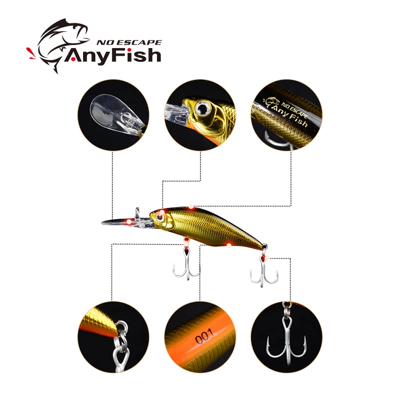 ANYFISH STAR RV SHAD 70F DR плавающая приманка для рыбалки 7 см 9 8 г жесткая с 3D глазами