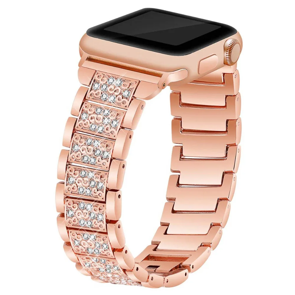 Ремешок металлический женский со стразами люксовый браслет для Apple Watch SE Band Series 6 5