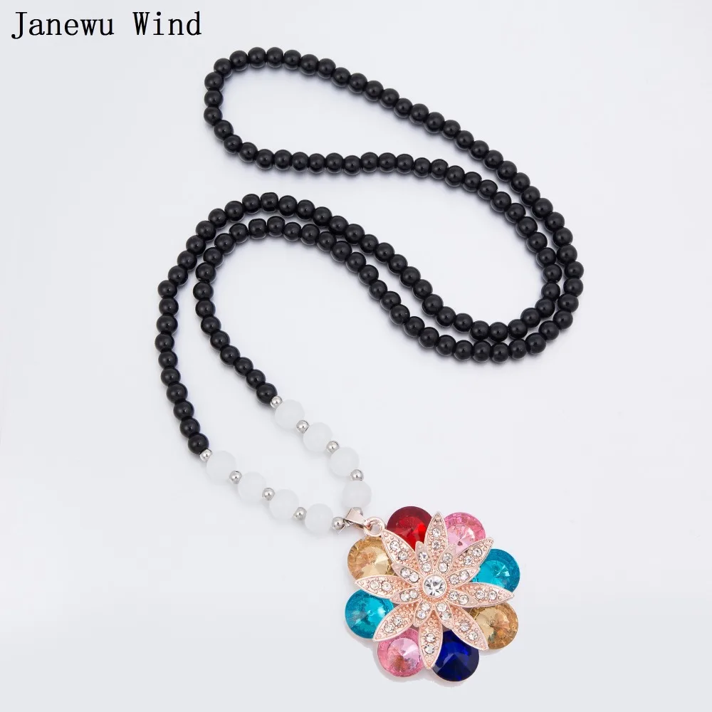 Женское ожерелье с подвеской в виде цветов кристаллами Janewu черное колье длинной