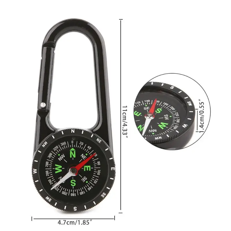 1 Pc 2 in Zinc Alloy Compass Carabiner Outdoor Hiking Camping Hunting Keychain Big Dial Direction Guide | Спорт и развлечения