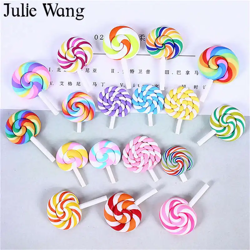 Julie Wang 10 шт. леденец конфеты цветной Лизун смола полимерная глина Подвески для украшения телефона фурнитура для изготовления ювелирных изделий Аксессуары