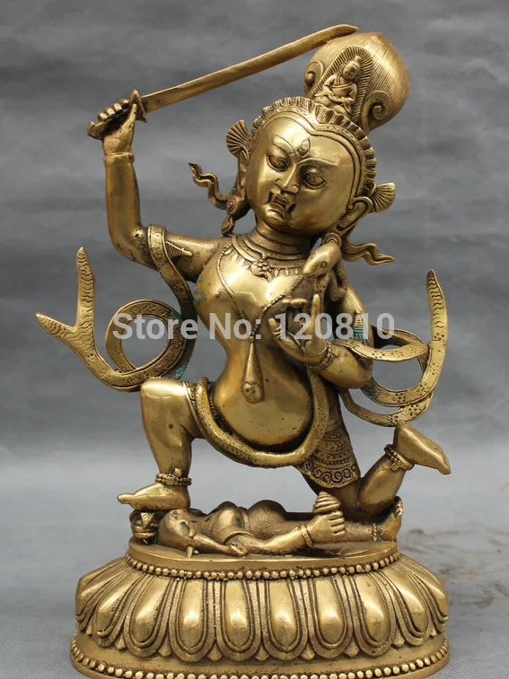 12 &quotТибетский латунный Буддизм Ваджра голова змеи Кван Инь Манджушри Статуя