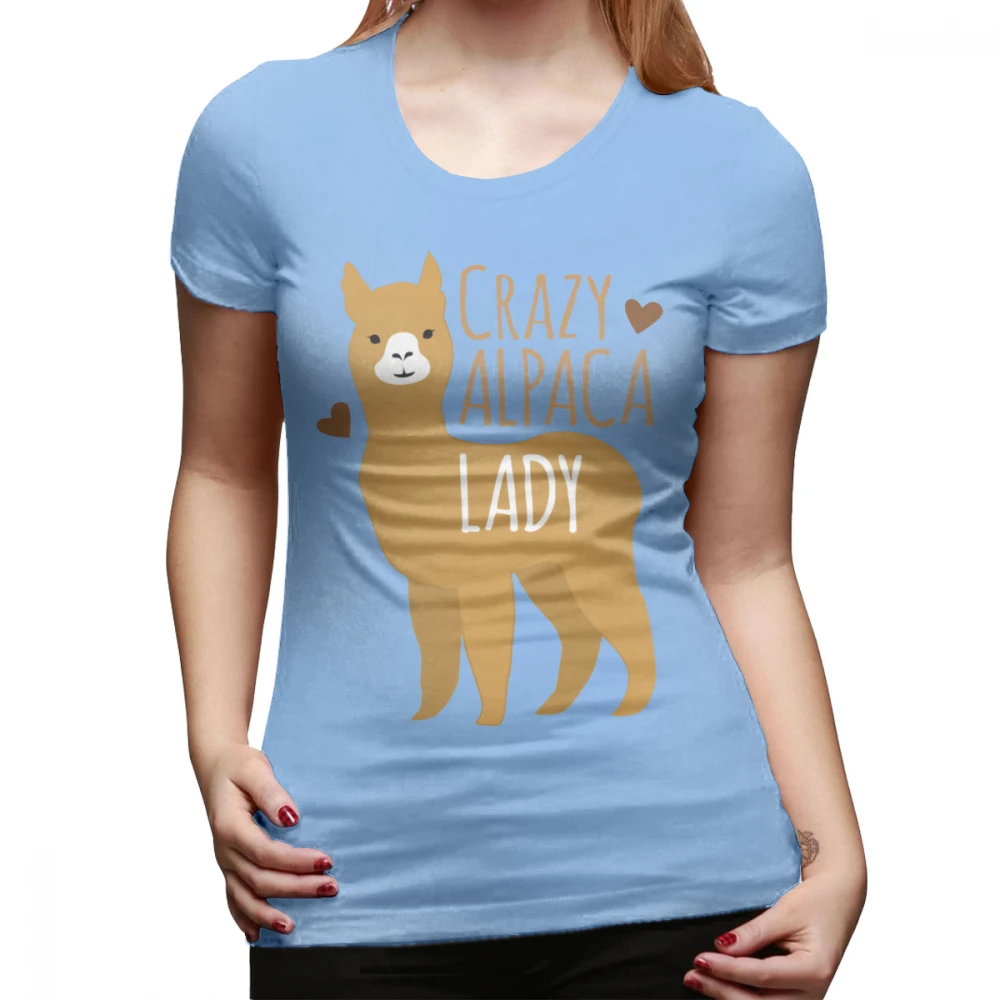 Футболка с изображением козы Crazy Alpaca Lady Футболка с рисунком, короткий рукав, женская футболка XL с круглым вырезом, простая уличная мода, серая женская футболка - Цвет: Небесно-голубой