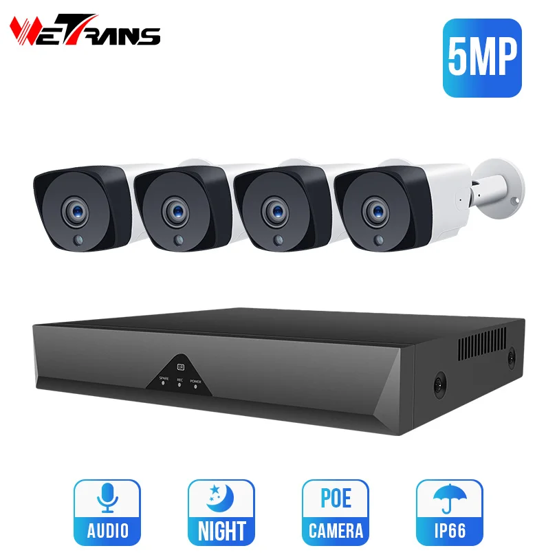 Wetrans POE Система безопасности камеры 5MP CCTV комплект H.265 камера NVR 4CH видео наблюдения