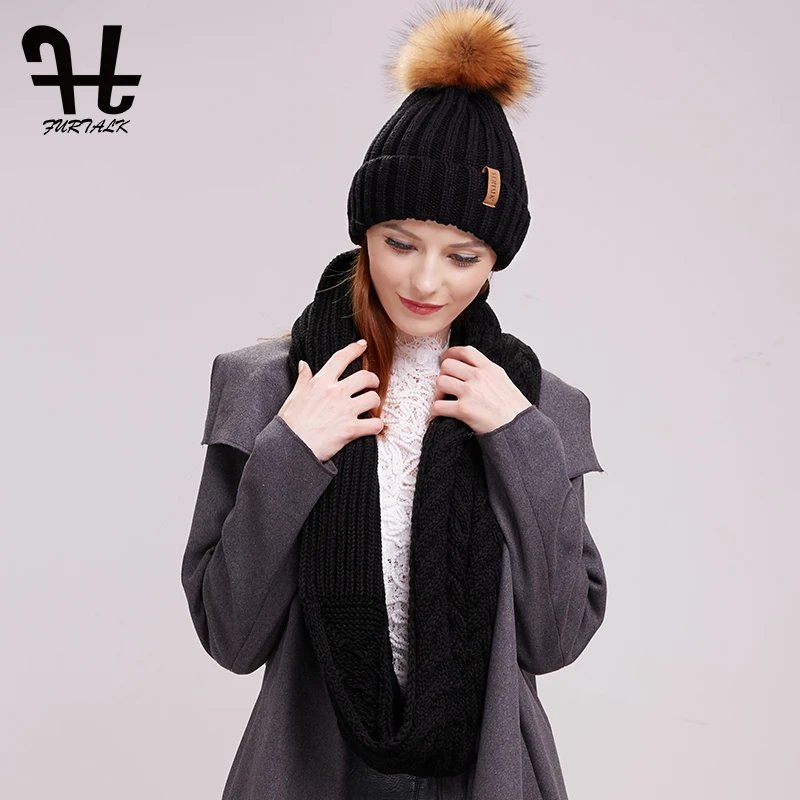 Furtalk женская вязаная зимняя шапка и шарф комплект Pom Beanie шапки Вязание