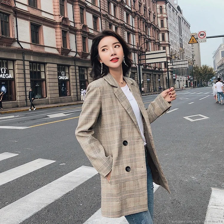 Повседневная леди блейзер 2019 осень новая корейская версия ретро чек маленький